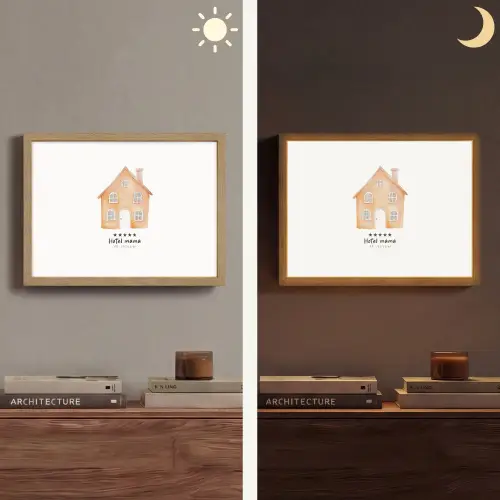 Oranje - Huisje - Quote - Hotel Light Box met batterij (Wandlamp) middel -sfeer3