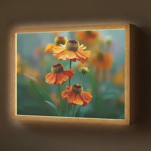 Oranje bloemen - Levendig - Wazige achtergrond Light Box met batterij (Wandlamp) middel -z3d_website