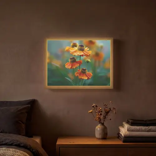 Oranje bloemen - Levendig - Wazige achtergrond Light Box met batterij (Wandlamp) middel -sfeer4