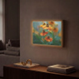 Oranje bloemen - Levendig - Wazige achtergrond Light Box met batterij (Wandlamp) middel -sfeer1