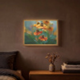 Oranje bloemen - Levendig - Wazige achtergrond Light Box met batterij (Wandlamp) middel -sfeer4