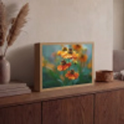 Oranje bloemen - Levendig - Wazige achtergrond Light Box met batterij (Wandlamp) middel -sfeer2