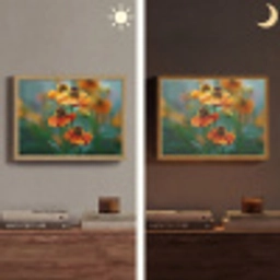 Oranje bloemen - Levendig - Wazige achtergrond Light Box met batterij (Wandlamp) middel -sfeer3