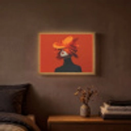 Oranje - Hoed - Vrouw Light Box met batterij (Wandlamp) middel -sfeer4