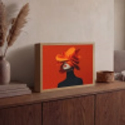 Oranje - Hoed - Vrouw Light Box met batterij (Wandlamp) middel -sfeer2