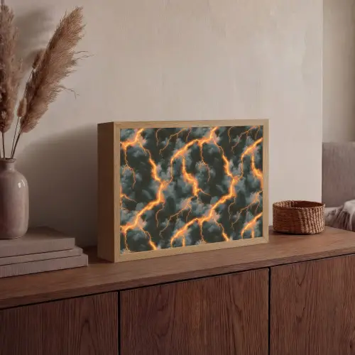 Oranje - Bliksem - Wolken Light Box met batterij (Wandlamp) middel 907 -sfeer2