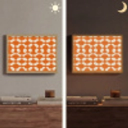Oranje - Organische vormen - Wit Light Box met batterij (Wandlamp) middel 907 -sfeer3