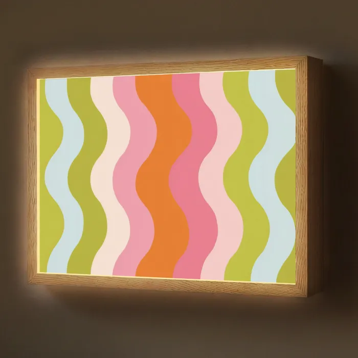 Banen - Golven - Kleurrijk - Verticaal Light Box met batterij (Wandlamp) middel -z3d_website