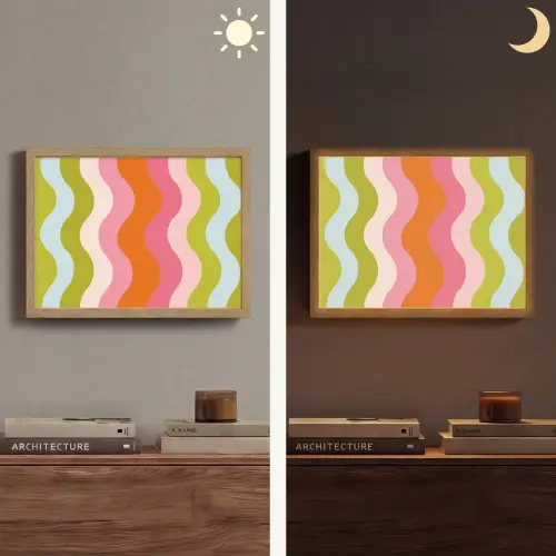 Banen - Golven - Kleurrijk - Verticaal Light Box met batterij (Wandlamp) middel -sfeer3