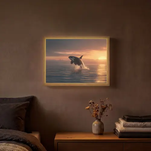 Orka - Zee - Zonsondergang Light Box met batterij (Wandlamp) middel -sfeer4