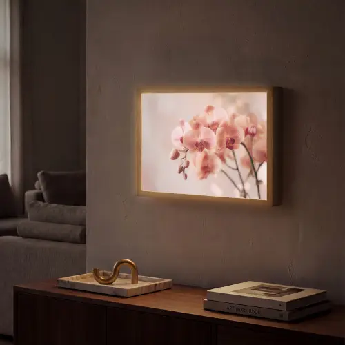 Orchidee - Bloemen - Roze - Bloemblaadjes Light Box met batterij (Wandlamp) middel -sfeer1