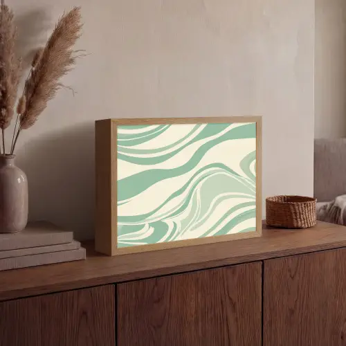 Organische lijnen - Mintgroen - Marmer Light Box met batterij (Wandlamp) middel -sfeer2