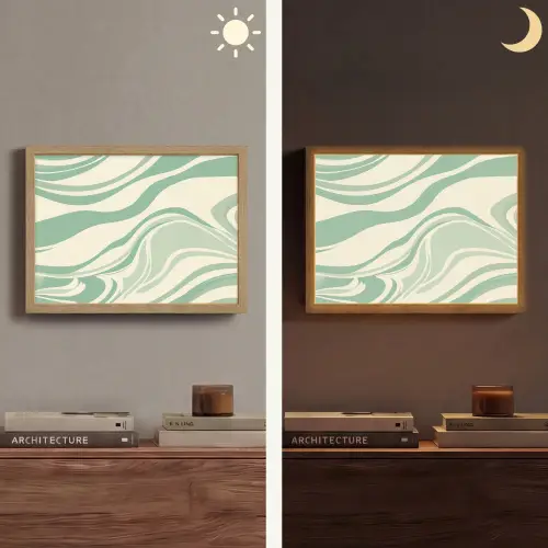 Organische lijnen - Mintgroen - Marmer Light Box met batterij (Wandlamp) middel -sfeer3