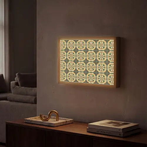 Ornament - Patroon - Groen Light Box met batterij (Wandlamp) middel 907 -sfeer1