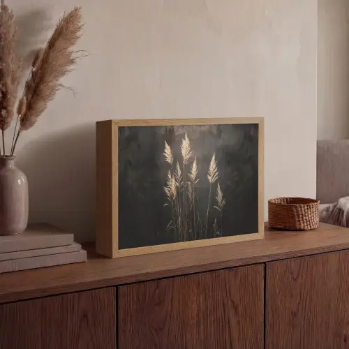 Siergras - Pluimen - Verlichting - Zwart Light Box met batterij (Wandlamp) middel -sfeer2