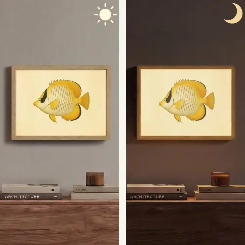 Ovaal - Vis - Geel - Schubben Light Box met batterij (Wandlamp) middel -sfeer3