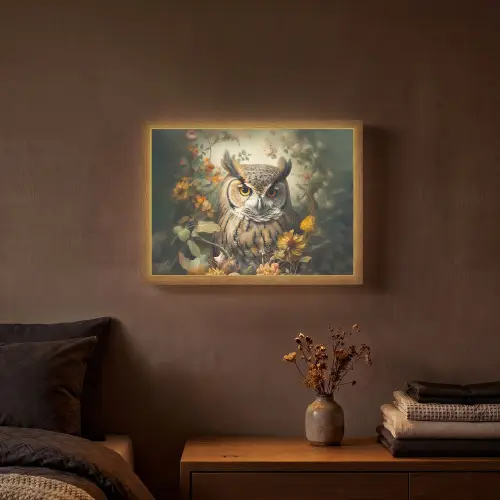 Uil - Vogels - Bloemen - Natuur Light Box met batterij (Wandlamp) middel -sfeer4