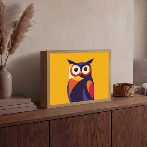 Uil - Grafisch - Kleurrijk - Ogen Light Box met batterij (Wandlamp) middel -sfeer2