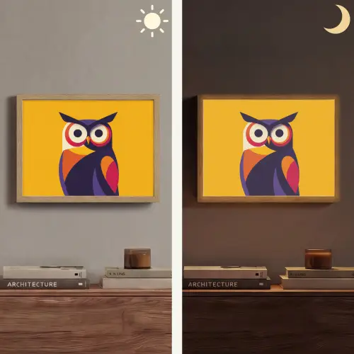 Uil - Grafisch - Kleurrijk - Ogen Light Box met batterij (Wandlamp) middel -sfeer3