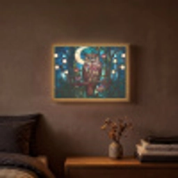 Uil - Mozaïek - Maan - Nacht Light Box met batterij (Wandlamp) middel -sfeer4