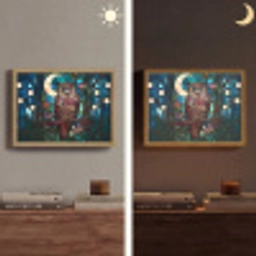 Uil - Mozaïek - Maan - Nacht Light Box met batterij (Wandlamp) middel -sfeer3