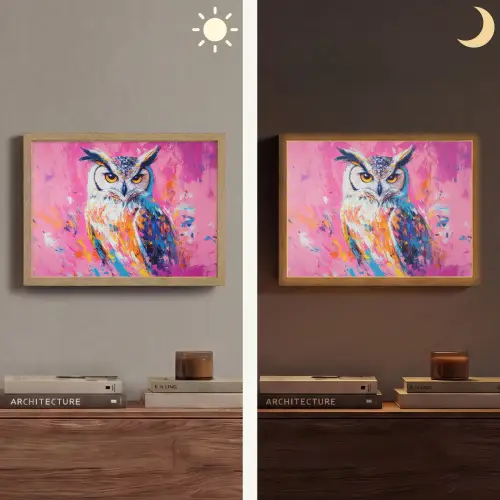 Uil - Roze - Blauw - Verf - Abstract Light Box met batterij (Wandlamp) middel -sfeer3