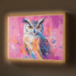 Uil - Roze - Blauw - Verf - Abstract Light Box met batterij (Wandlamp) middel -z3d_website