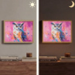 Uil - Roze - Blauw - Verf - Abstract Light Box met batterij (Wandlamp) middel -sfeer3