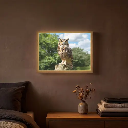 Uil - Boomstronk - Bos - Lucht Light Box met batterij (Wandlamp) middel -sfeer4