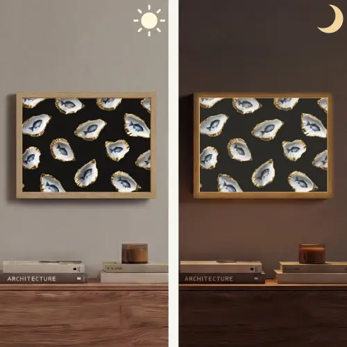 Oesters - Vissen - Blauw - Goud Light Box met batterij (Wandlamp) middel -sfeer3
