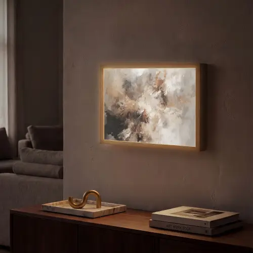 Verf - Abstract - Beige - Kunst Light Box met batterij (Wandlamp) middel -sfeer1