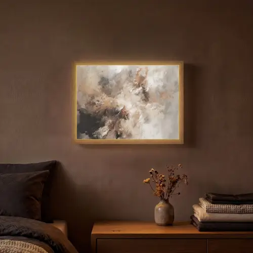Verf - Abstract - Beige - Kunst Light Box met batterij (Wandlamp) middel -sfeer4