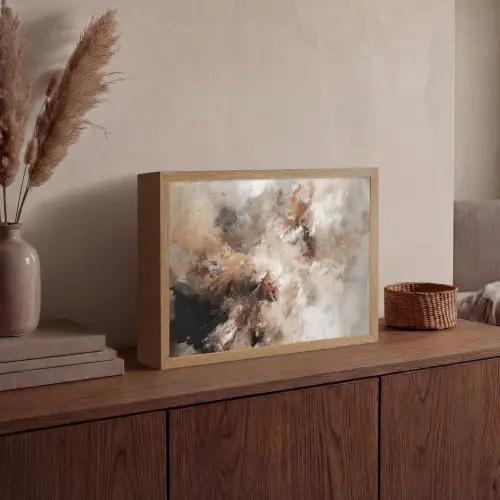 Verf - Abstract - Beige - Kunst Light Box met batterij (Wandlamp) middel -sfeer2
