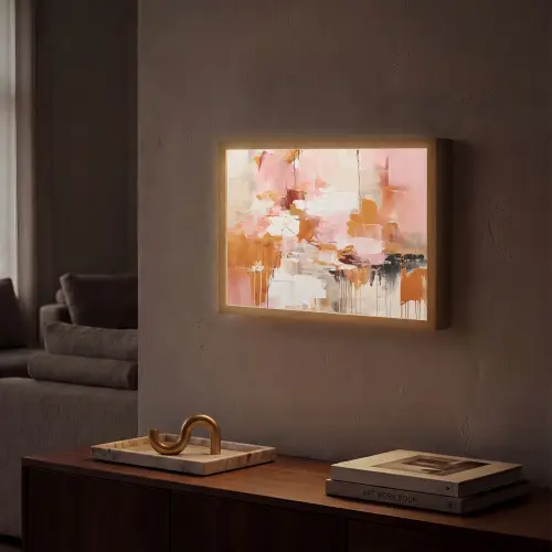 Verf - Roze - Oranje - Abstract - Kunst Light Box met batterij (Wandlamp) middel -sfeer1
