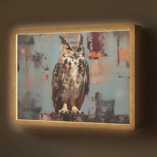 Geschilderd - Abstract - Uil - Bruin Light Box met batterij (Wandlamp) middel -z3d_website