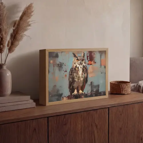 Geschilderd - Abstract - Uil - Bruin Light Box met batterij (Wandlamp) middel -sfeer2