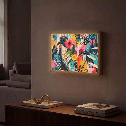 Schilderij - Abstract - Bloemen - Roze Light Box met batterij (Wandlamp) middel -sfeer1