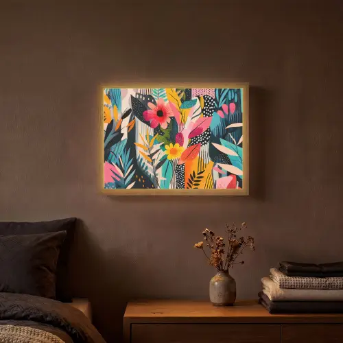 Schilderij - Abstract - Bloemen - Roze Light Box met batterij (Wandlamp) middel -sfeer4