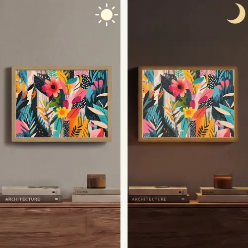 Schilderij - Abstract - Bloemen - Roze Light Box met batterij (Wandlamp) middel -sfeer3