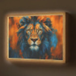 Schilderij - Leeuwenkop - Oranje Light Box met batterij (Wandlamp) middel -z3d_website