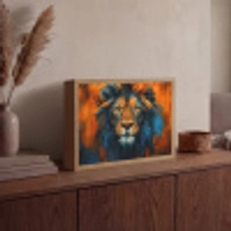 Schilderij - Leeuwenkop - Oranje Light Box met batterij (Wandlamp) middel -sfeer2