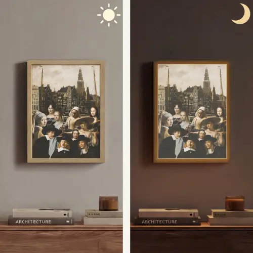 Schilderij - Oude Meesters - Collage Light Box met batterij (Wandlamp) middel -sfeer3