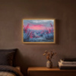 Schilderij - Zonsondergang - Bloemen - Rivier Light Box met batterij (Wandlamp) middel -sfeer4