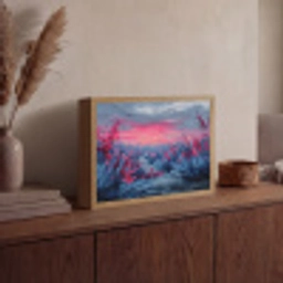 Schilderij - Zonsondergang - Bloemen - Rivier Light Box met batterij (Wandlamp) middel -sfeer2