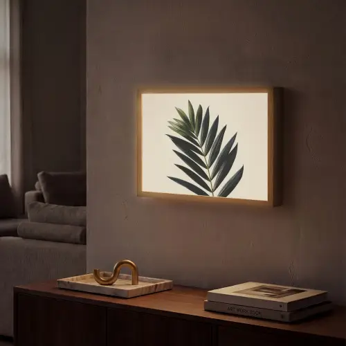 Palmblad - Donkere bladen - Subtiel Light Box met batterij (Wandlamp) middel -sfeer1