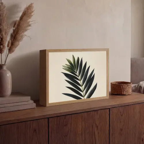 Palmblad - Donkere bladen - Subtiel Light Box met batterij (Wandlamp) middel -sfeer2