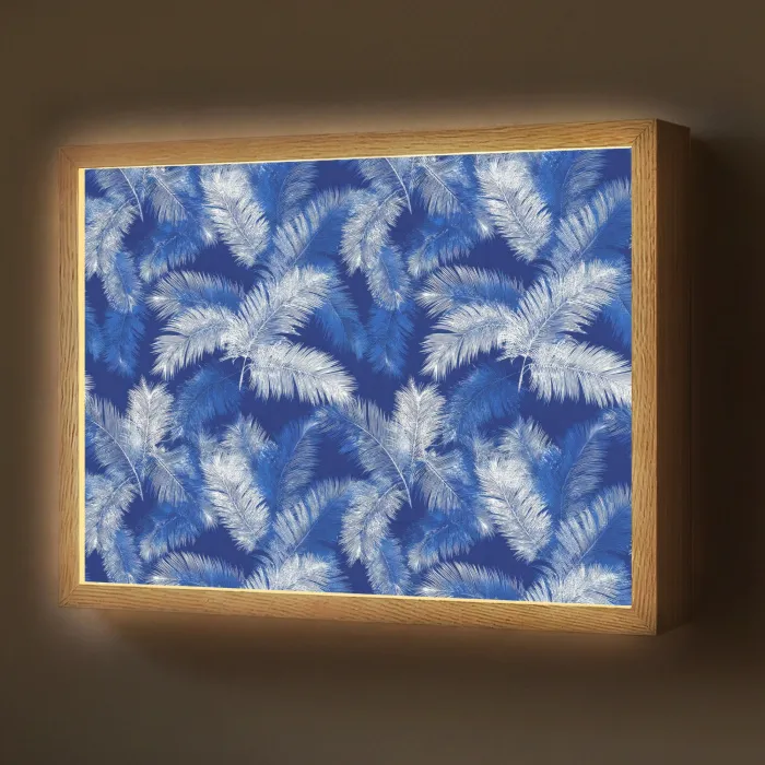 Palmblad - Patroon - Blauw Light Box met batterij (Wandlamp) middel 907 -z3d_website