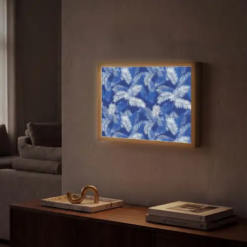 Palmblad - Patroon - Blauw Light Box met batterij (Wandlamp) middel 907 -sfeer1
