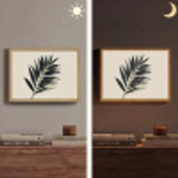 Palmblad - Subtiel - Groen - beige Light Box met batterij (Wandlamp) middel -sfeer3
