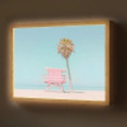 Palmboom - Strandhuis - Roze Light Box met batterij (Wandlamp) middel -z3d_website